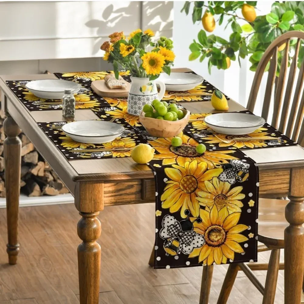 Sunflower & Bee Dining Placemats - Black and Yellow
